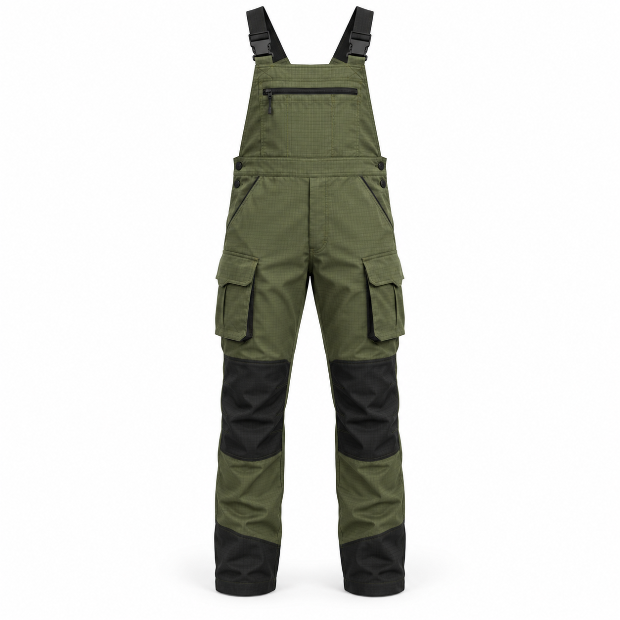 Olive Ripstop Reinforced Bib Overalls – Front | Liberty Edge Industries