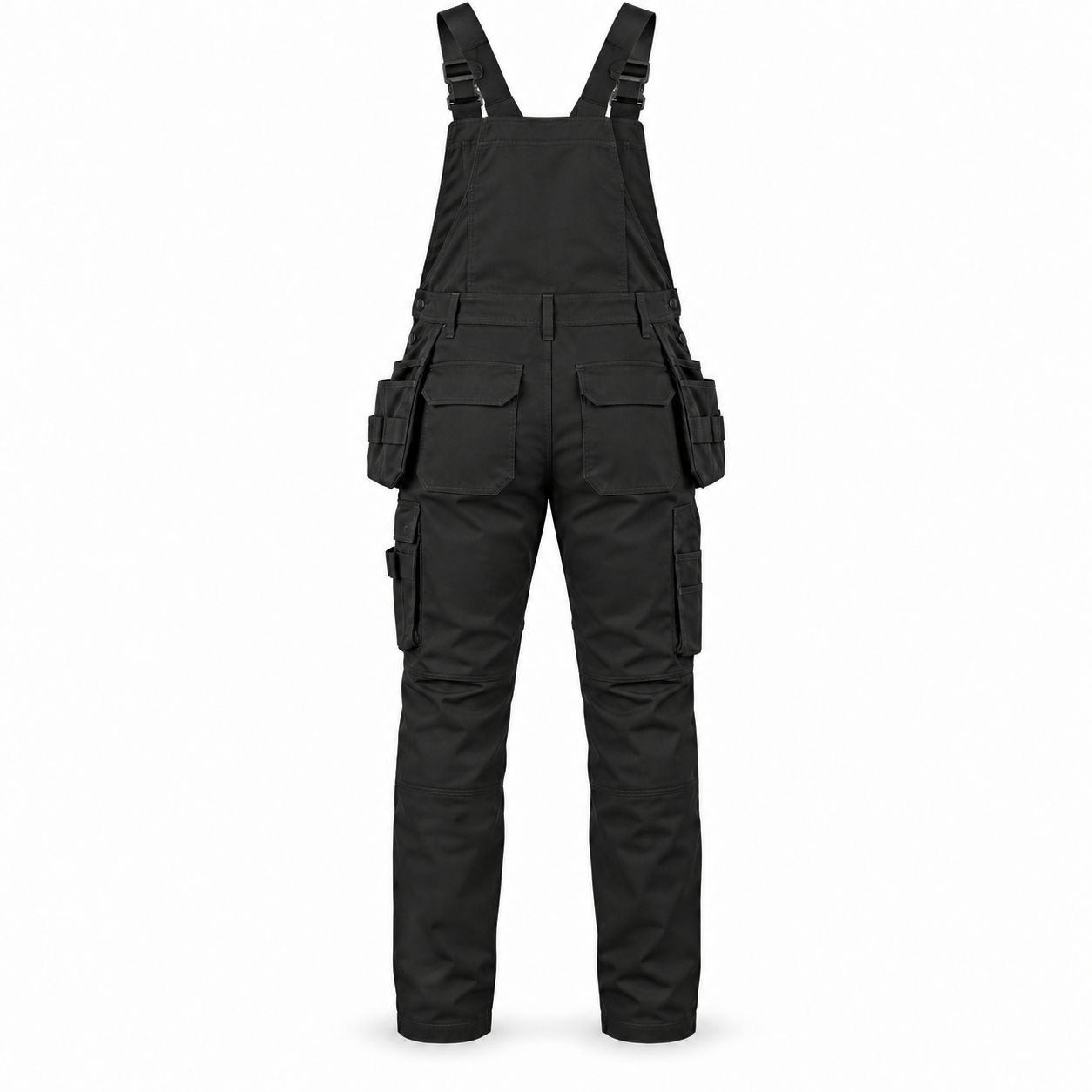 Black Stretch Knee-Pocket Bib Overalls – Back | Liberty Edge Industries