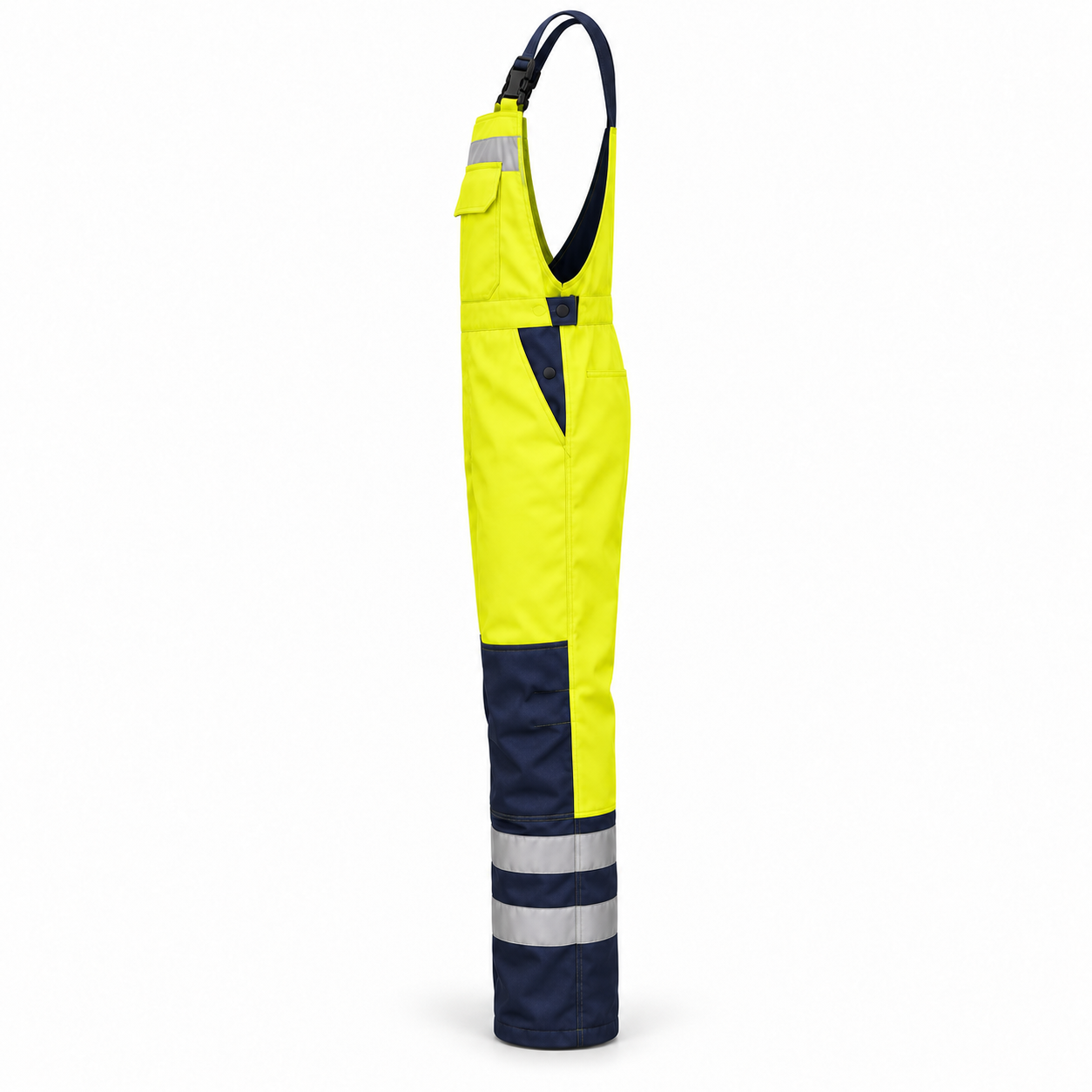 Yellow-Navy Reflective Bib Overalls – Side | Liberty Edge Industries