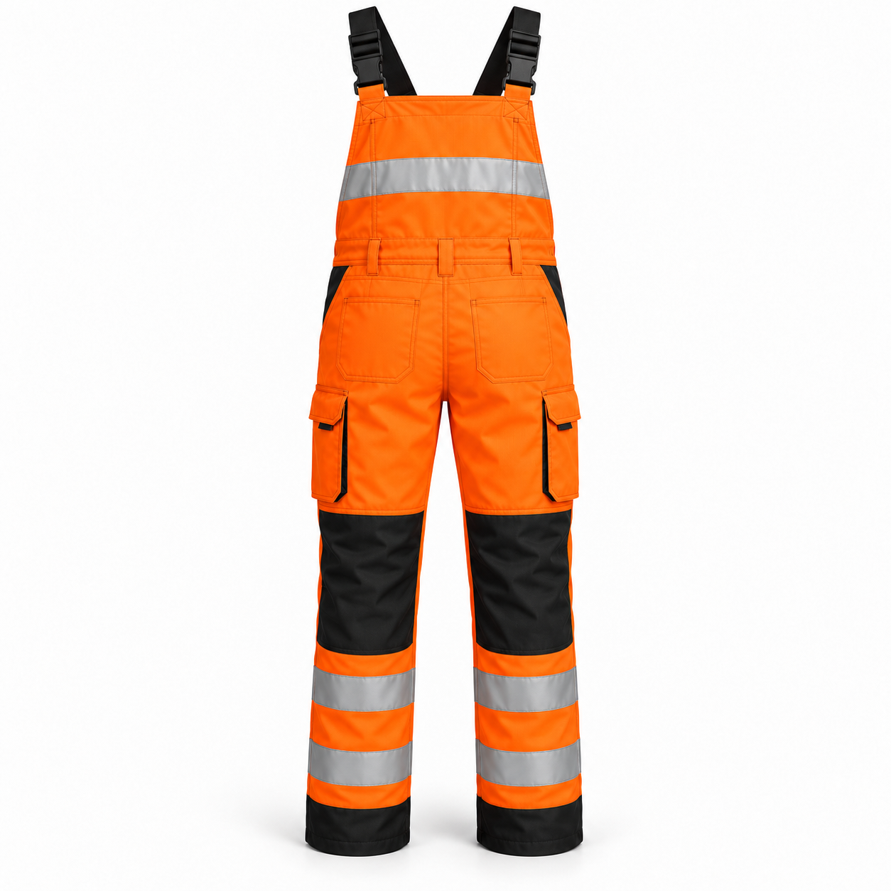 Orange-Black Reflective Bib Overalls – Back | Liberty Edge Industries