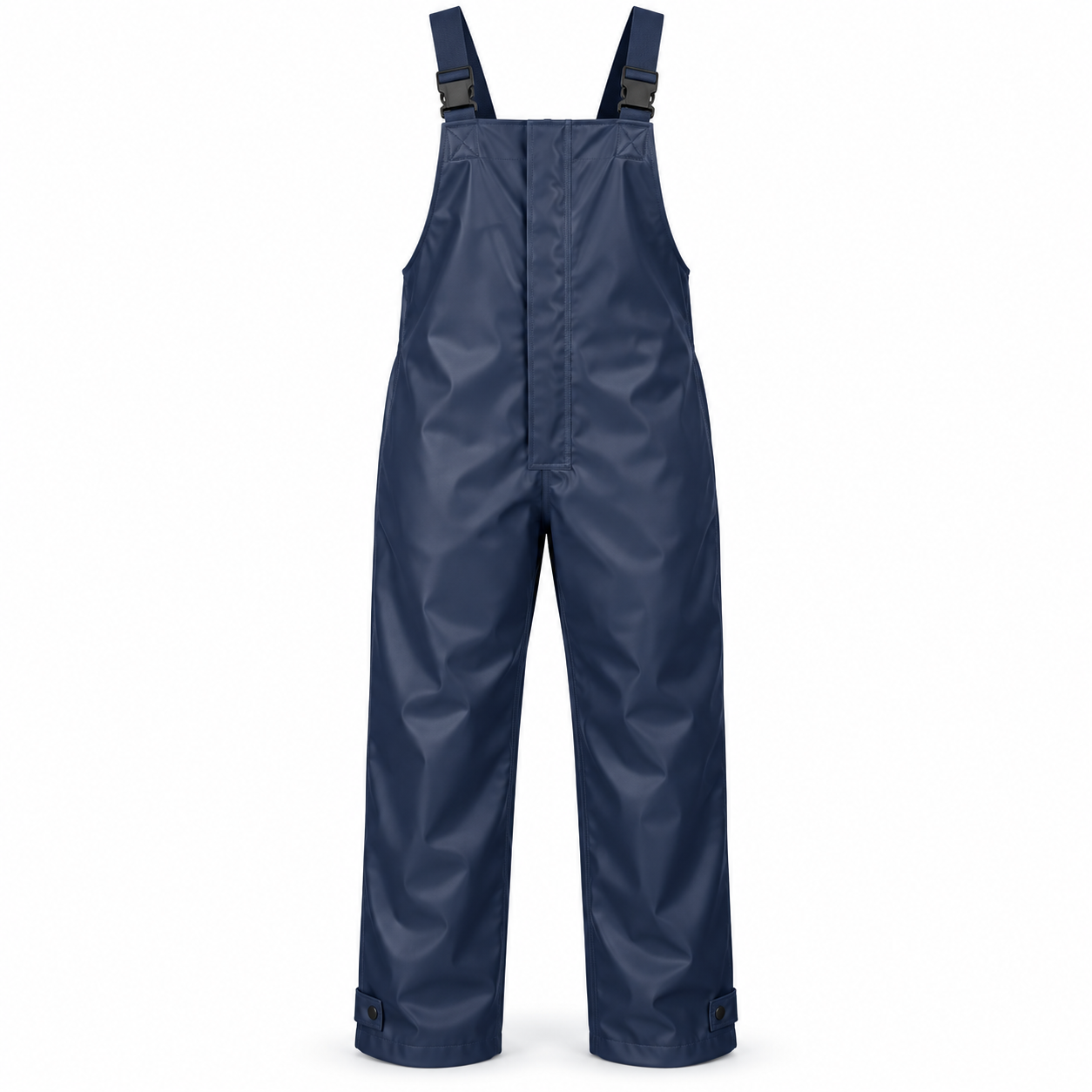 Navy Coated-Fabric Rain Bib Overalls – Front | Liberty Edge Industries