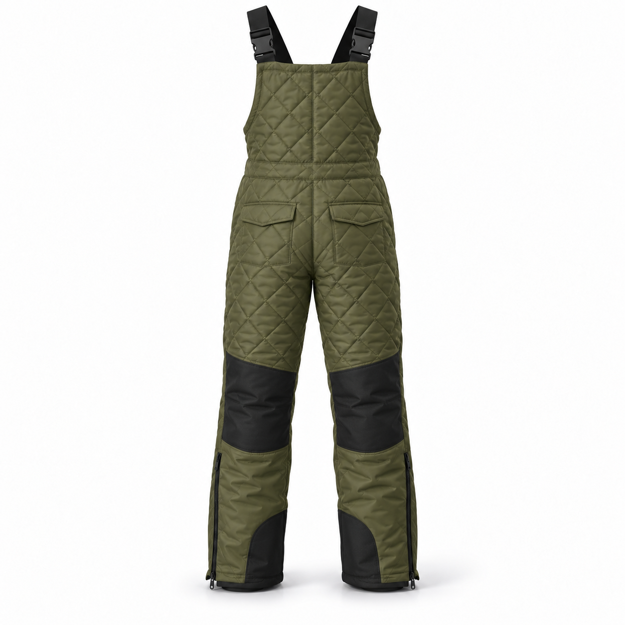 Olive Quilted Cold-Season Bib Overalls – Back | Liberty Edge Industries