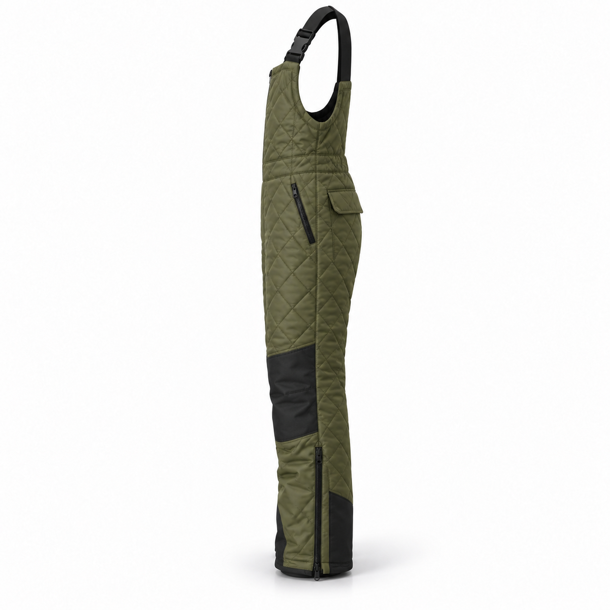 Olive Quilted Cold-Season Bib Overalls – Side | Liberty Edge Industries