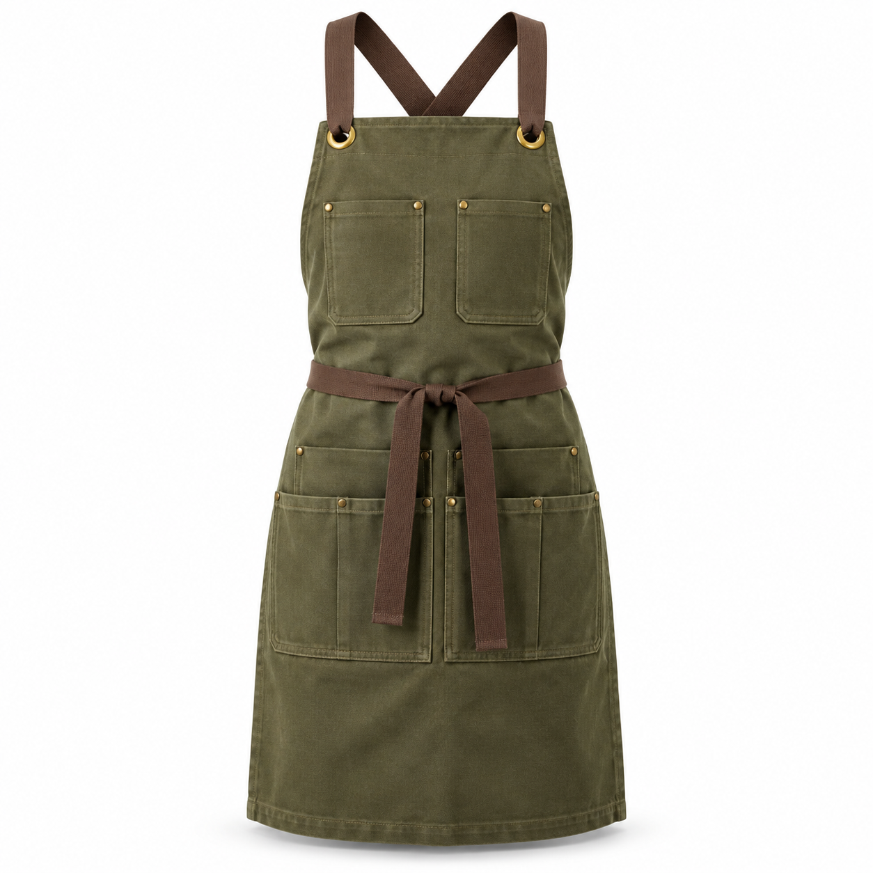 Olive Cross-Back Workshop Apron – Front | Liberty Edge Industries