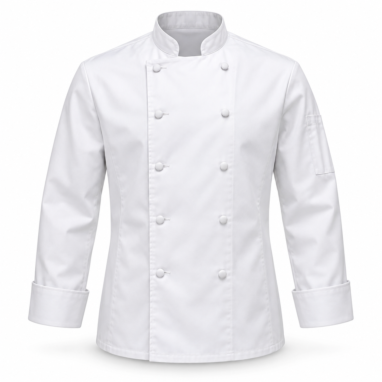 White Double-Breasted Chef Jacket – Front | Liberty Edge Industries