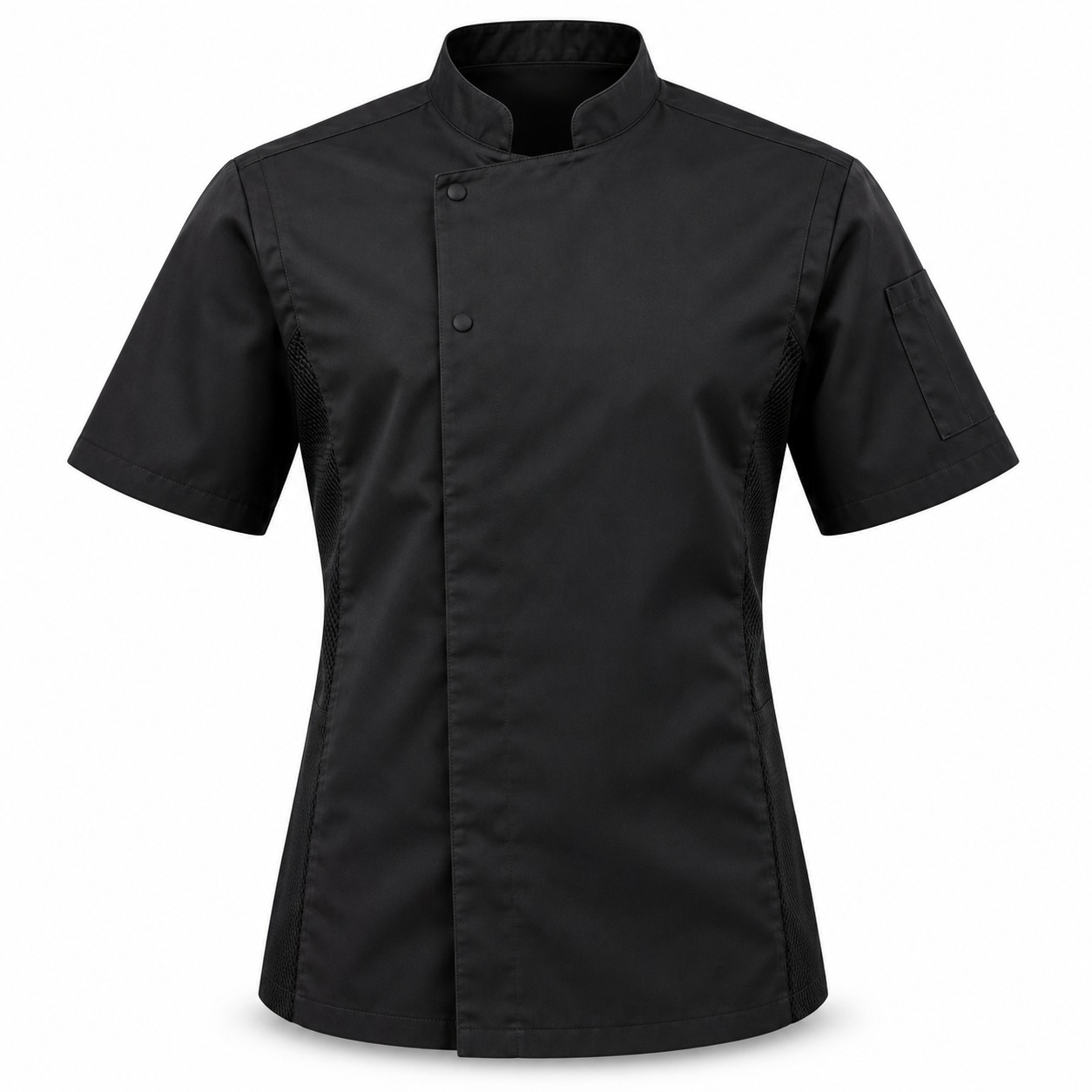 Black Short-Sleeve Chef Jacket – Front | Liberty Edge Industries