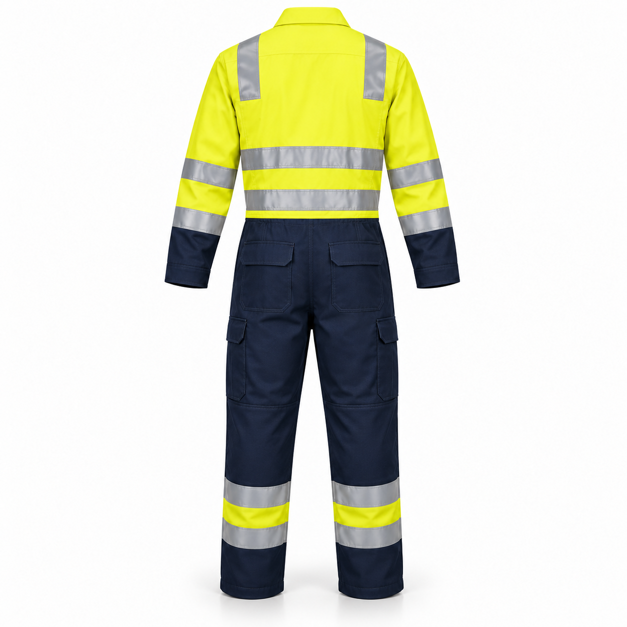 Yellow-Navy Reflective Work Coverall – Back | Liberty Edge Industries