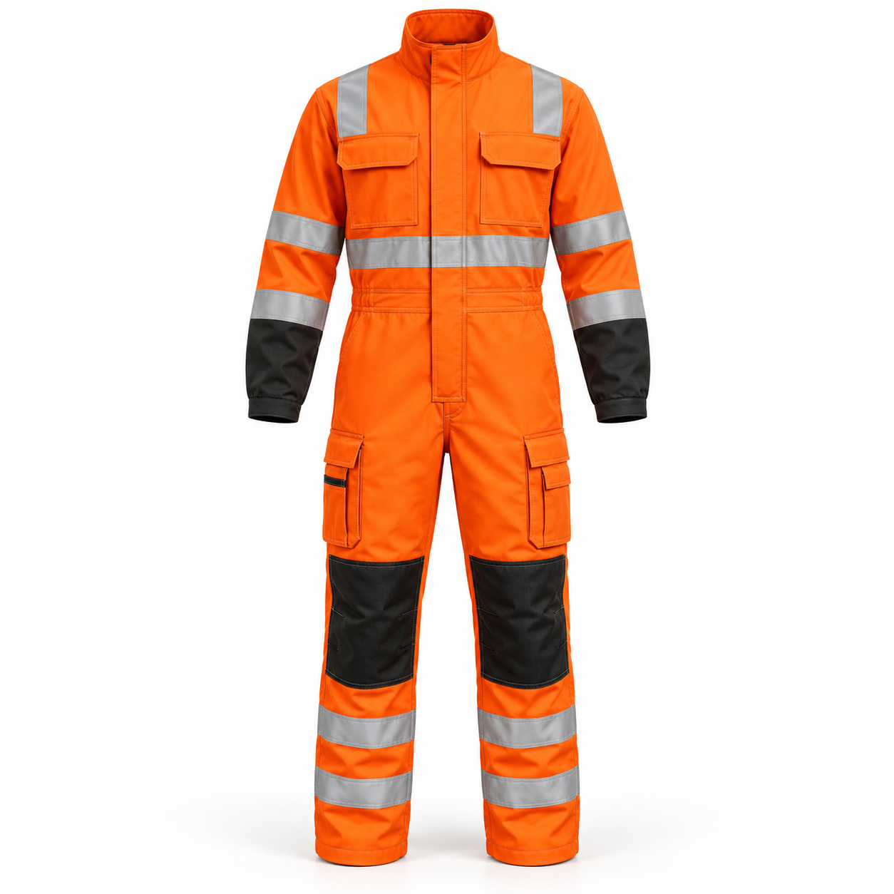 Orange-Black Reflective Utility Coverall – Front | Liberty Edge Industries