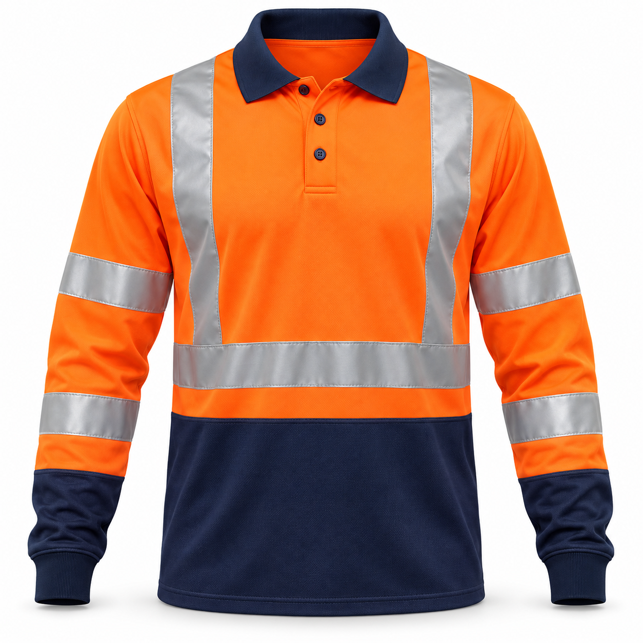 Orange-Navy Long-Sleeve Work Polo – Front | Liberty Edge Industries