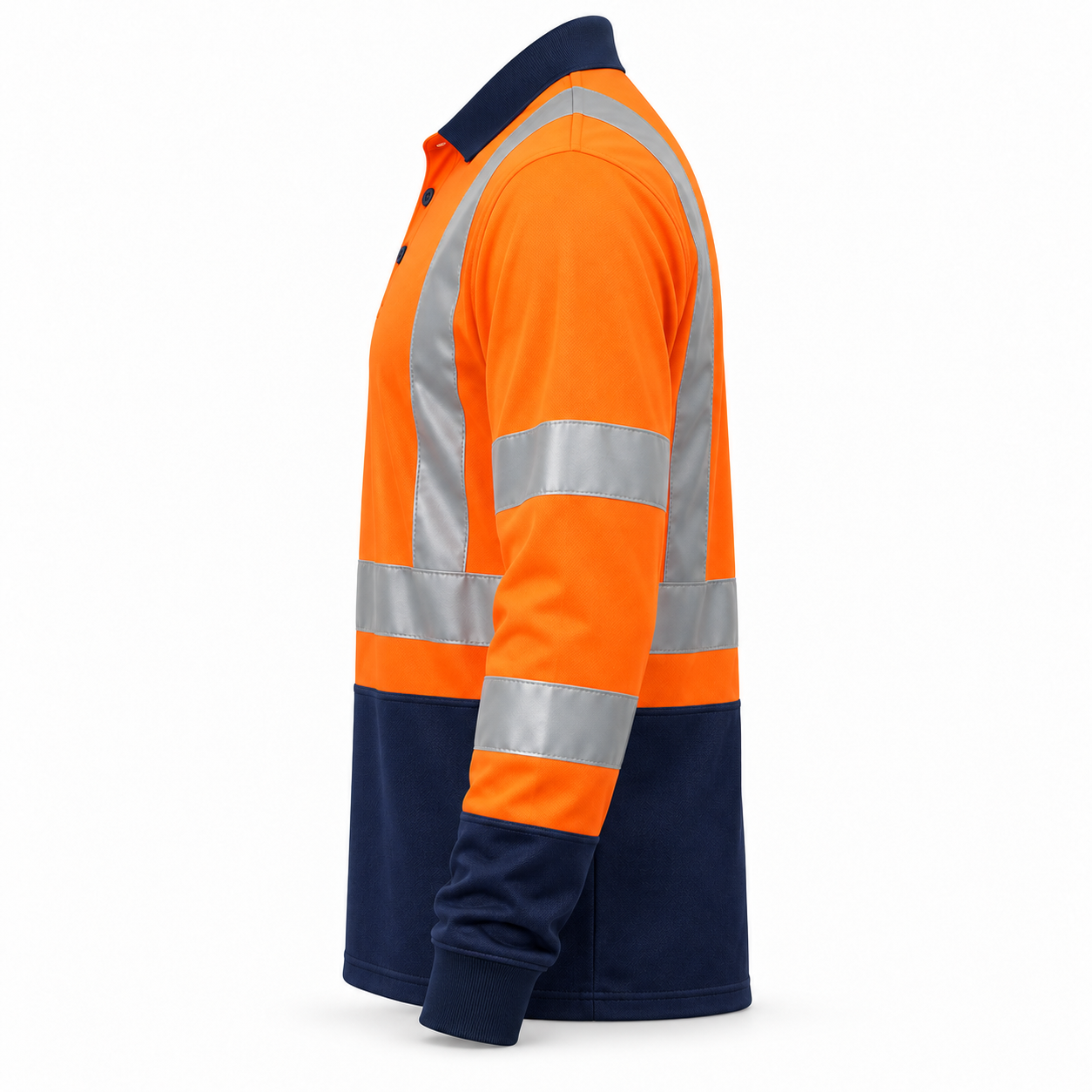 Orange-Navy Long-Sleeve Work Polo – Side | Liberty Edge Industries