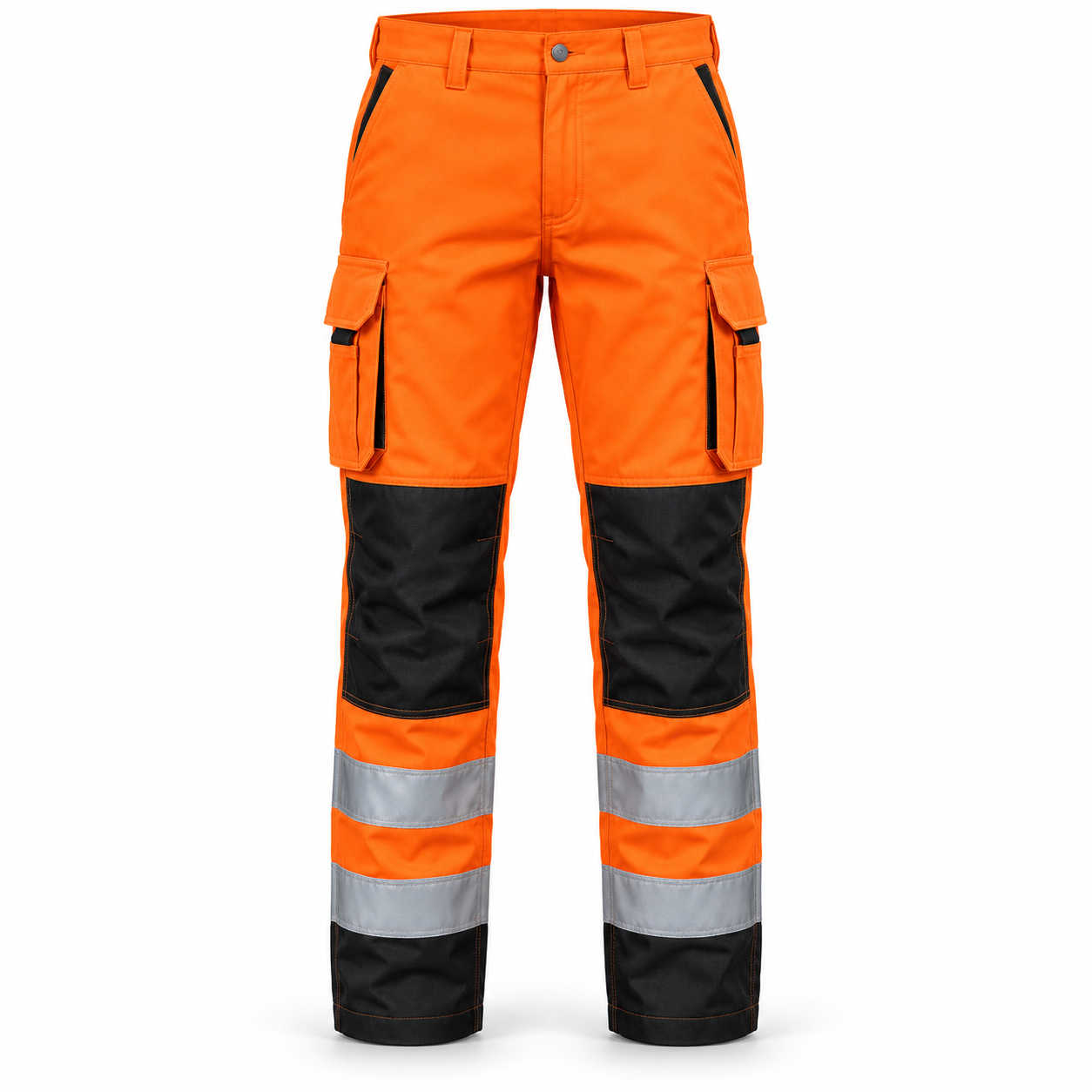Orange-Black Reflective Cargo Trousers – Front | Liberty Edge Industries