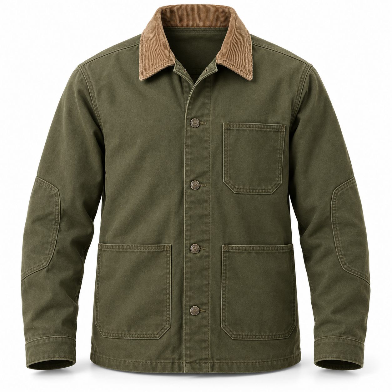 Olive Reinforced Canvas Chore Jacket – Front | Liberty Edge Industries