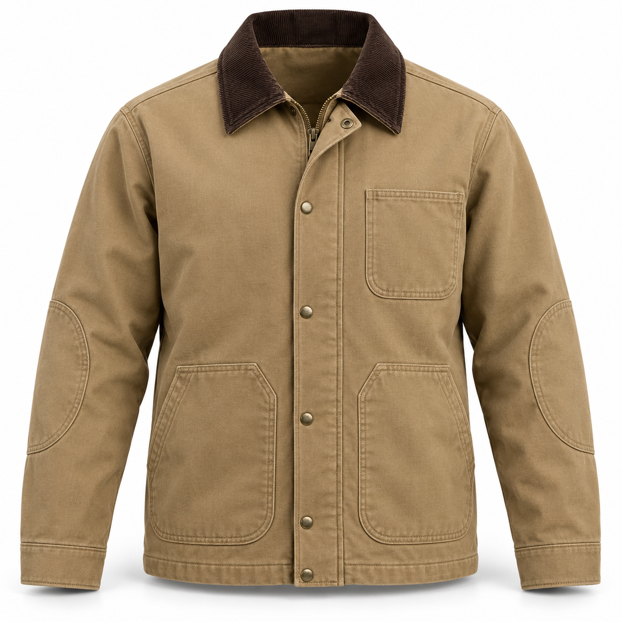 Khaki Corduroy-Collar Canvas Jacket – Front | Liberty Edge Industries