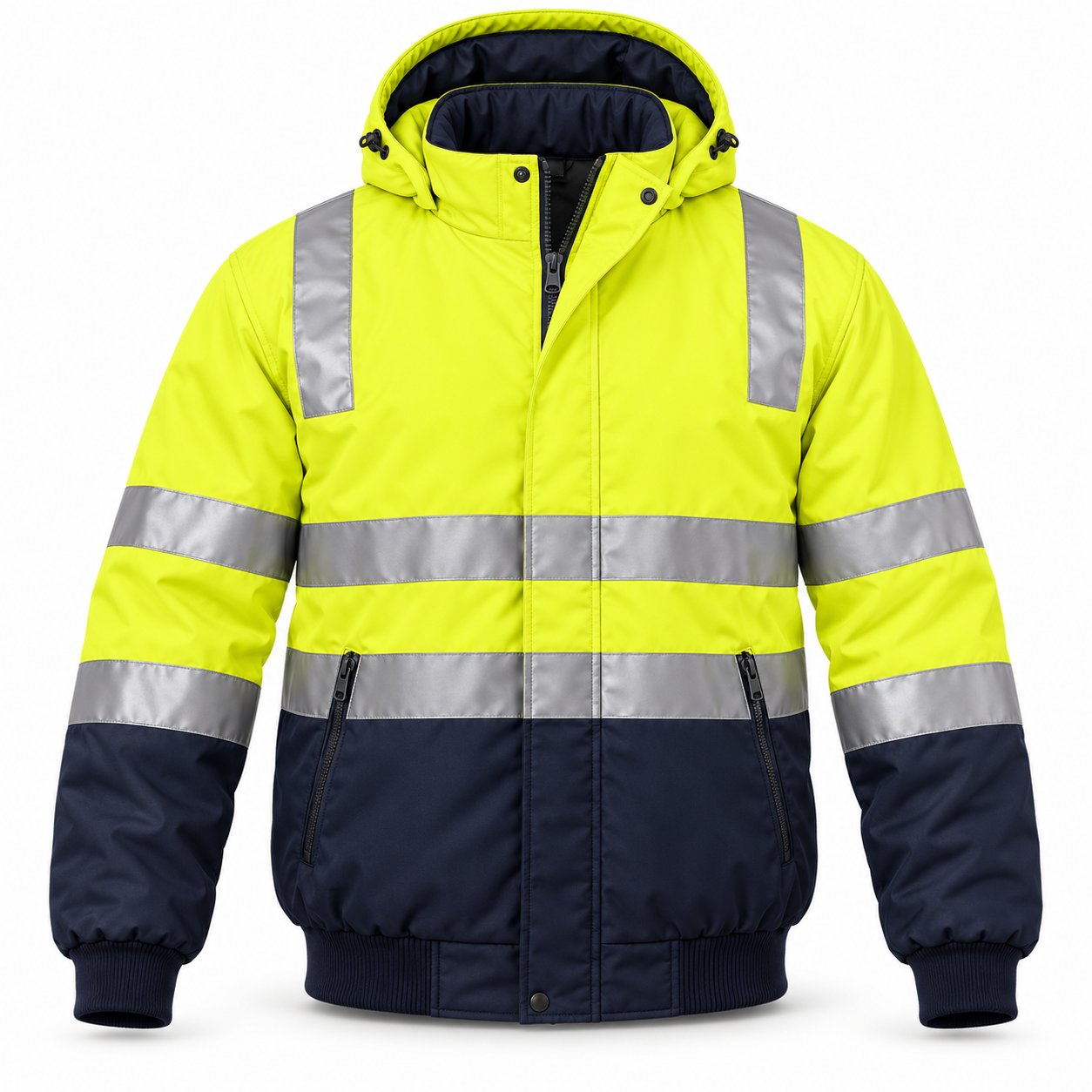 Yellow-Navy Reflective Work Bomber – Front | Liberty Edge Industries