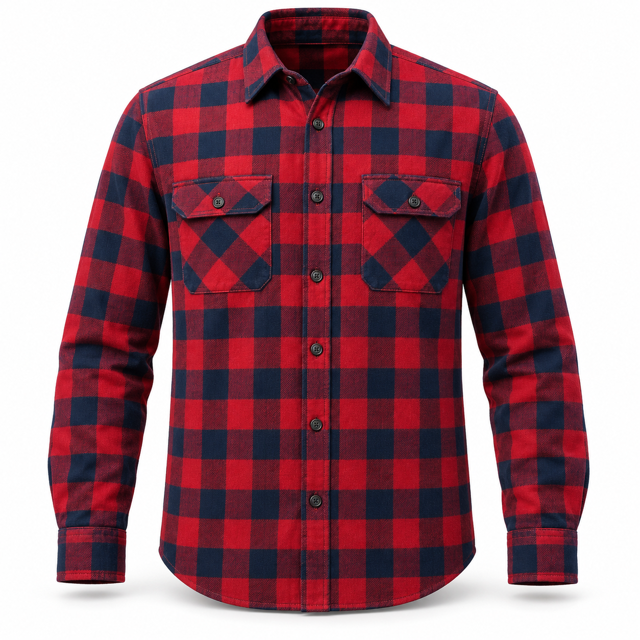 Red-Navy Plaid Flannel Work Shirt – Front | Liberty Edge Industries