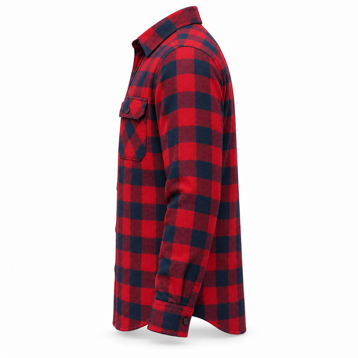 Red-Navy Plaid Flannel Work Shirt – Side | Liberty Edge Industries