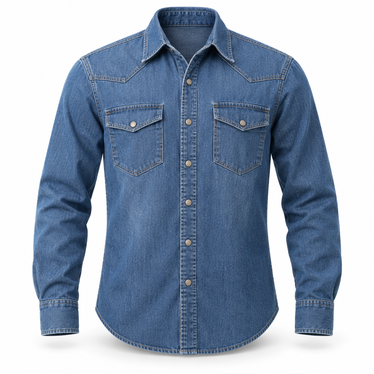 Blue Denim Long-Sleeve Work Shirt – Front | Liberty Edge Industries