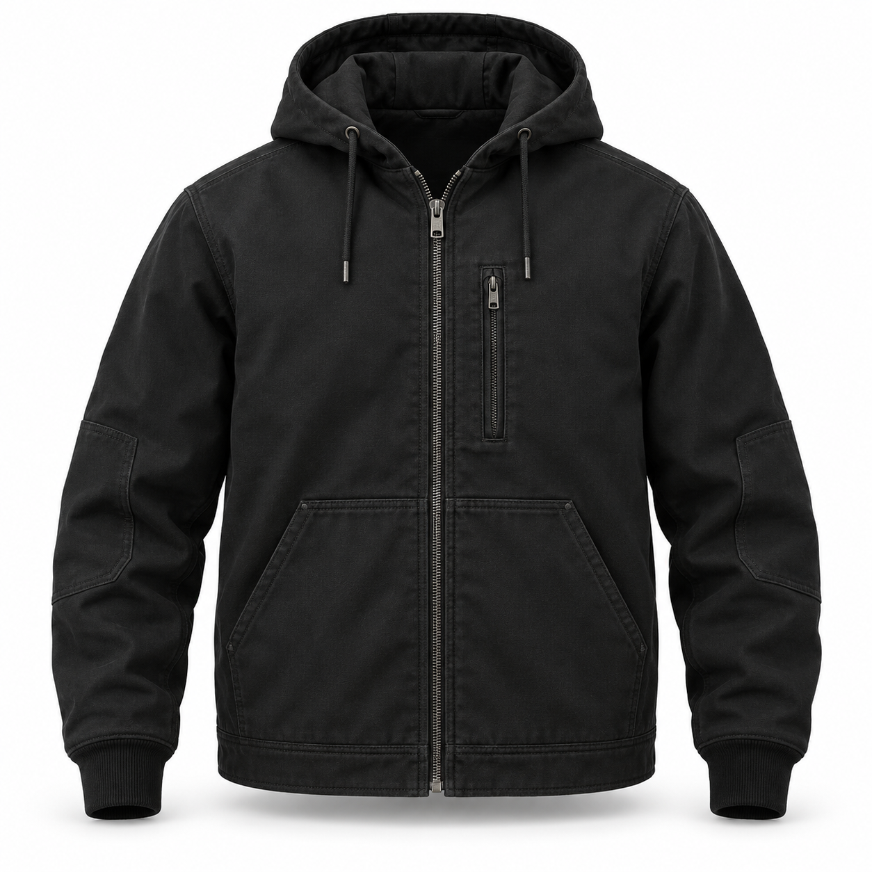 Black Hooded Canvas Work Jacket – Front | Liberty Edge Industries