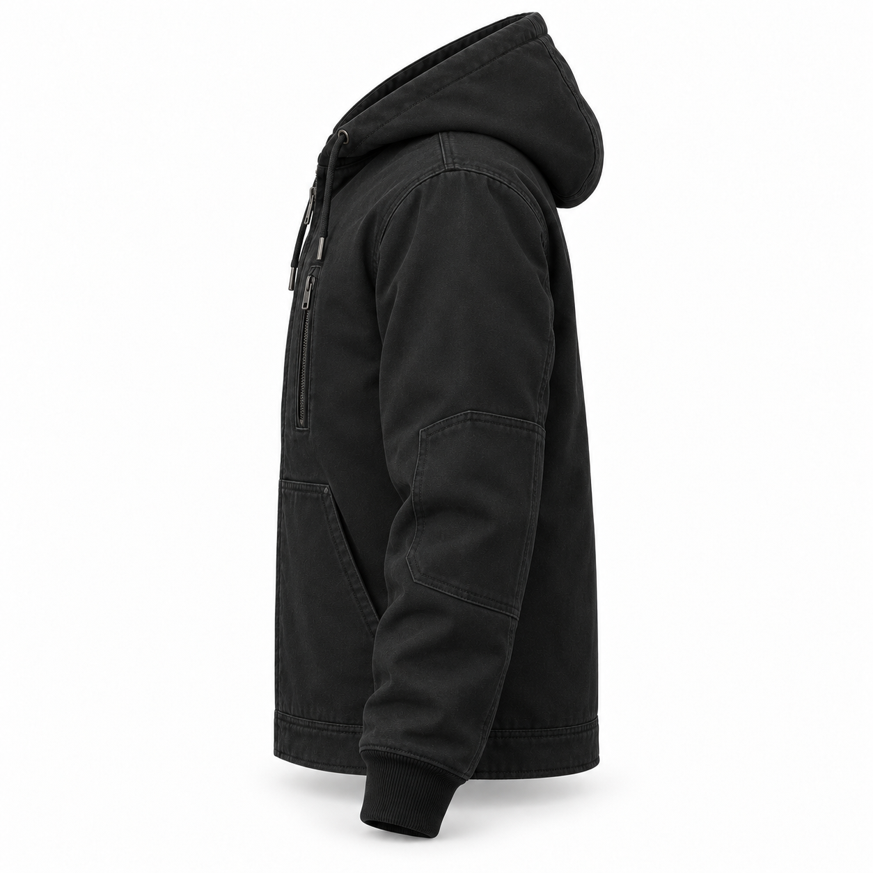 Black Hooded Canvas Work Jacket – Side | Liberty Edge Industries