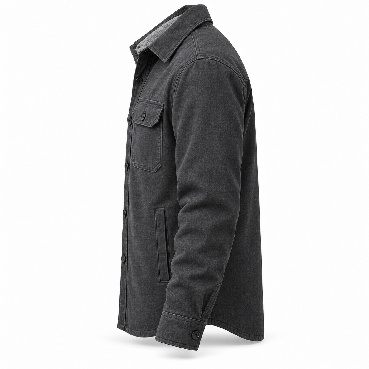 Charcoal Fleece-Lined Work Overshirt – Side | Liberty Edge Industries