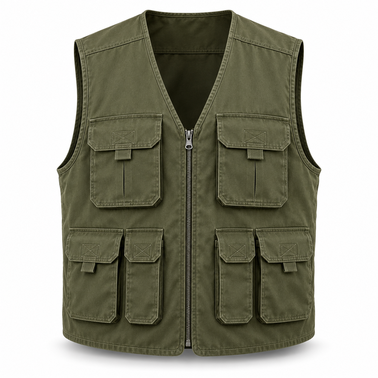 Olive Multi-Pocket Work Vest – Front | Liberty Edge Industries